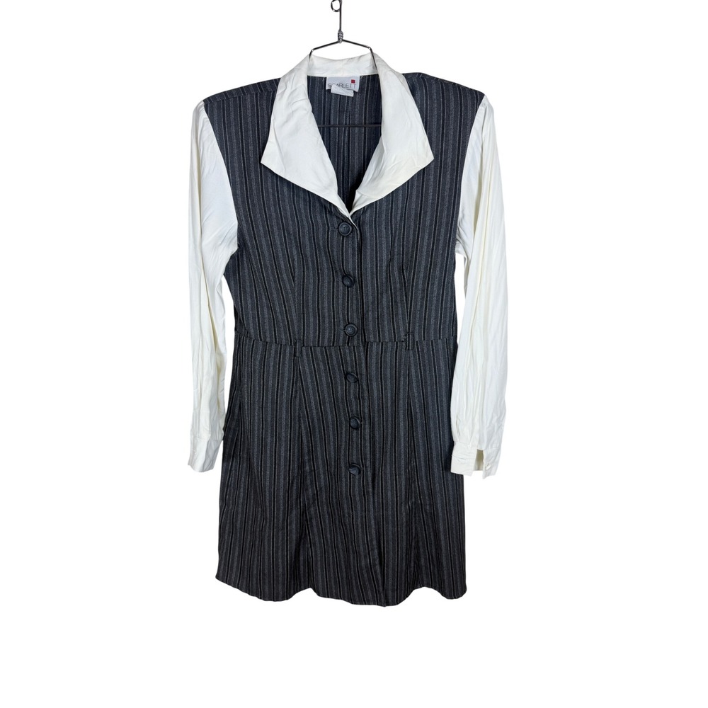Scarlett Vintage 90s Pinstripe Layered Look Mini Dress Black White Size 9/10